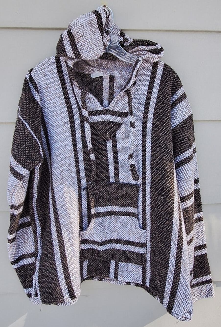 Vtg. Mexican Baja Hoodie Brown Black Surfer Skater 90s Beach Casual Sweater M